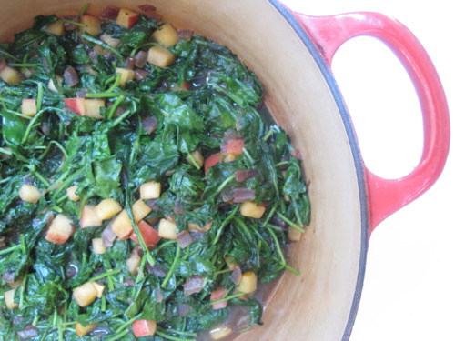 Braised Baby Kale with Apples and Brandy