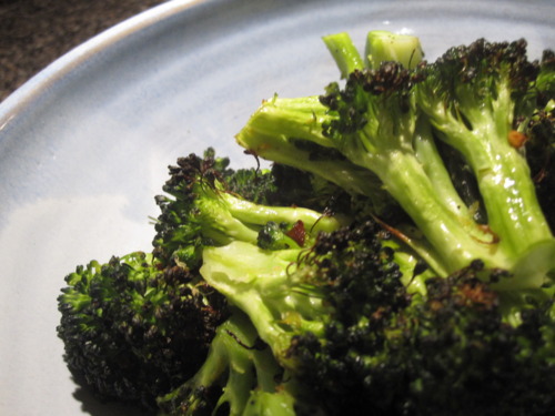 Oven Crisped Broccoli with Garlic and Chili Flakes
